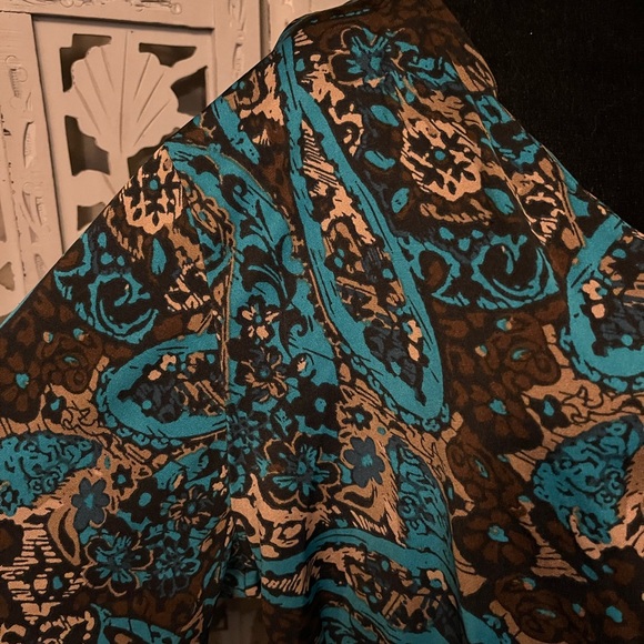 ELEMENTZ EXCELLENT TURQUOISE BLUE & TAN/BROWN SWIRL DESIGN MID SLEEVE MIDI DRESS - Picture 5 of 10